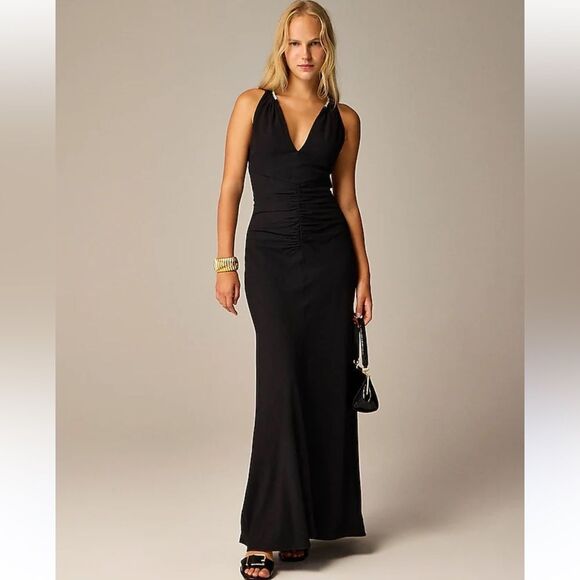 J Crew Collection Dress 4 Embellished Ruched Gown Black Holiday Party - Picture 1 of 9